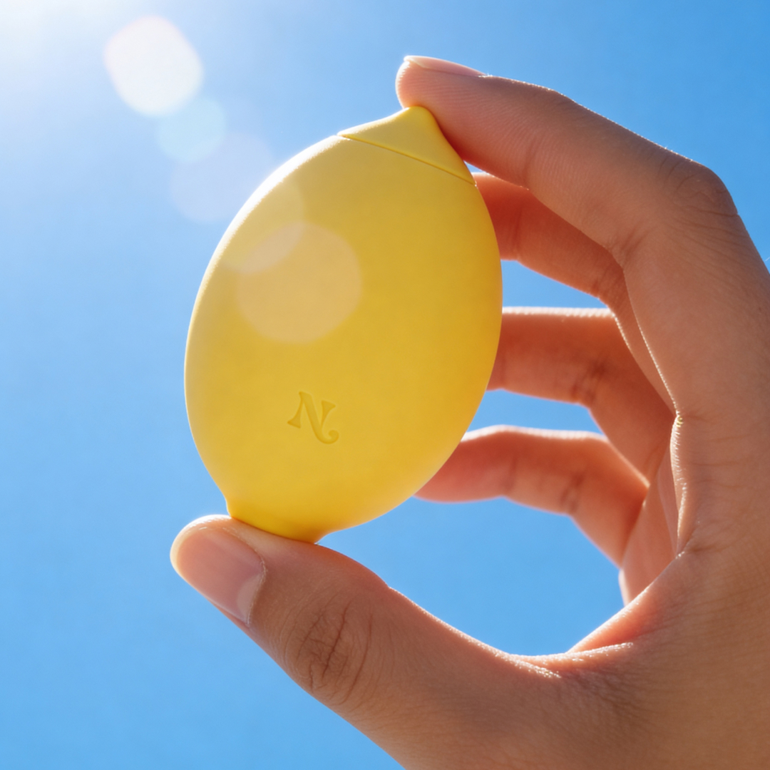 Nancy Lem held against blue sky — compact size, easy to travel with